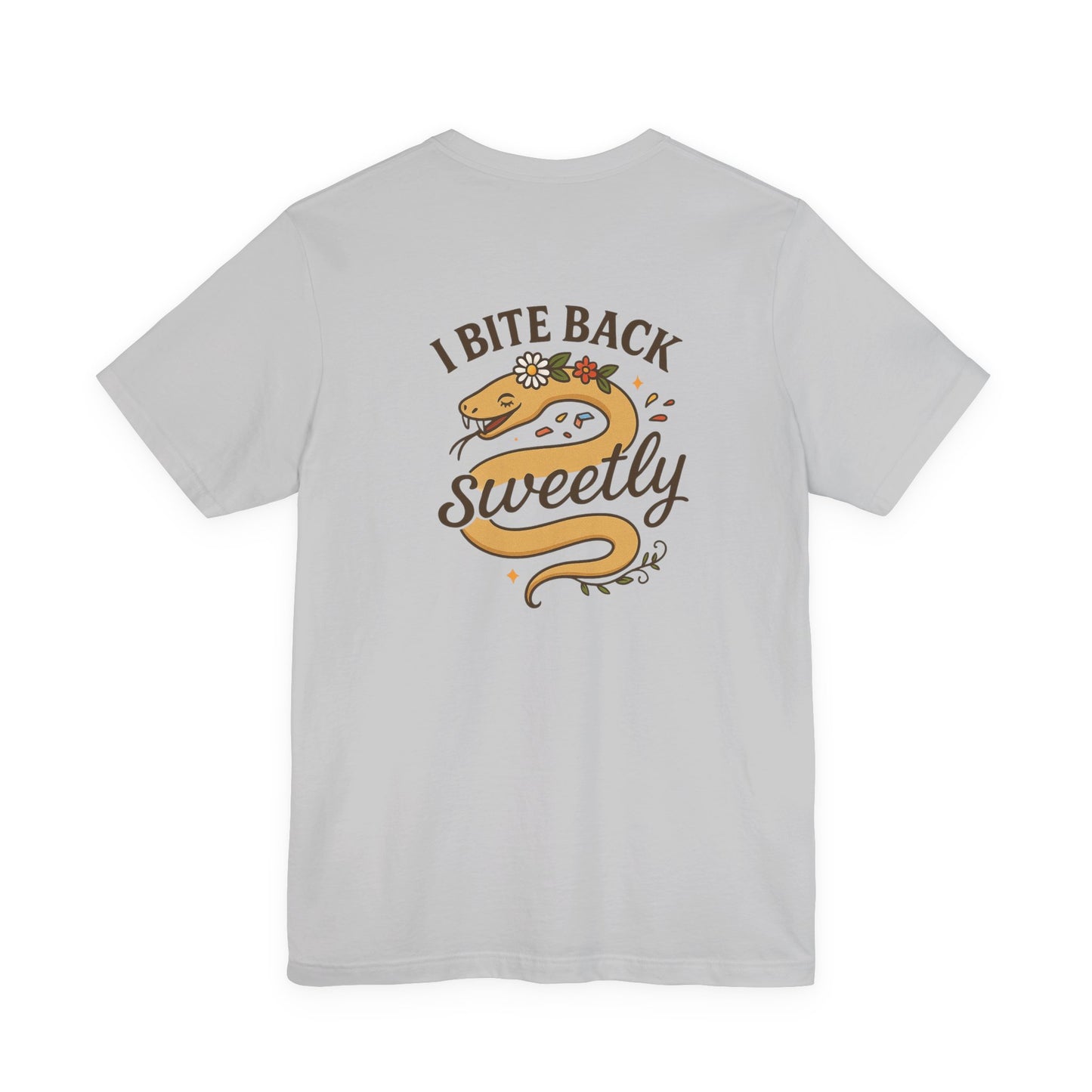 “I Bite Back Sweetly” Floral Snake Shirt – Front & Back Baby Blue Tee with Vintage Garden Print
