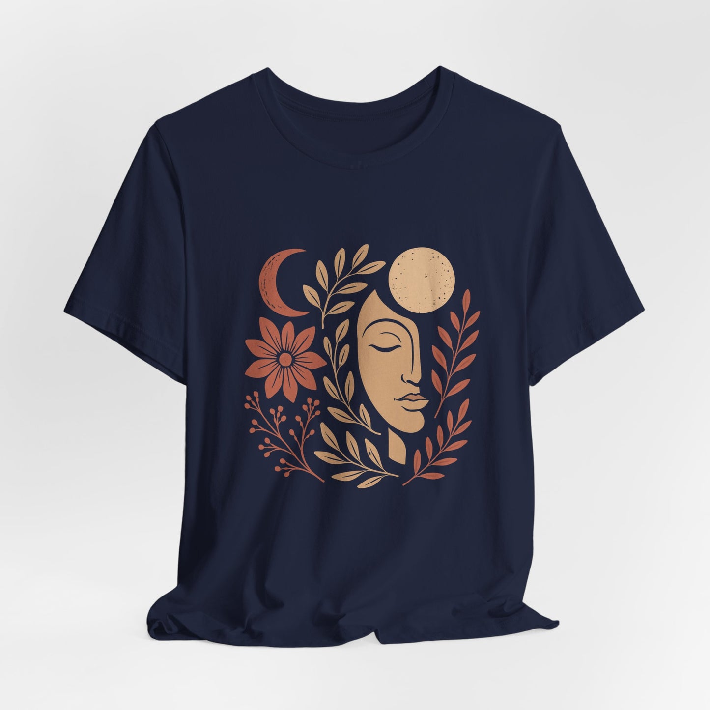 Celestial Goddess Moon Face T-Shirt – Floral Lunar Graphic Tee