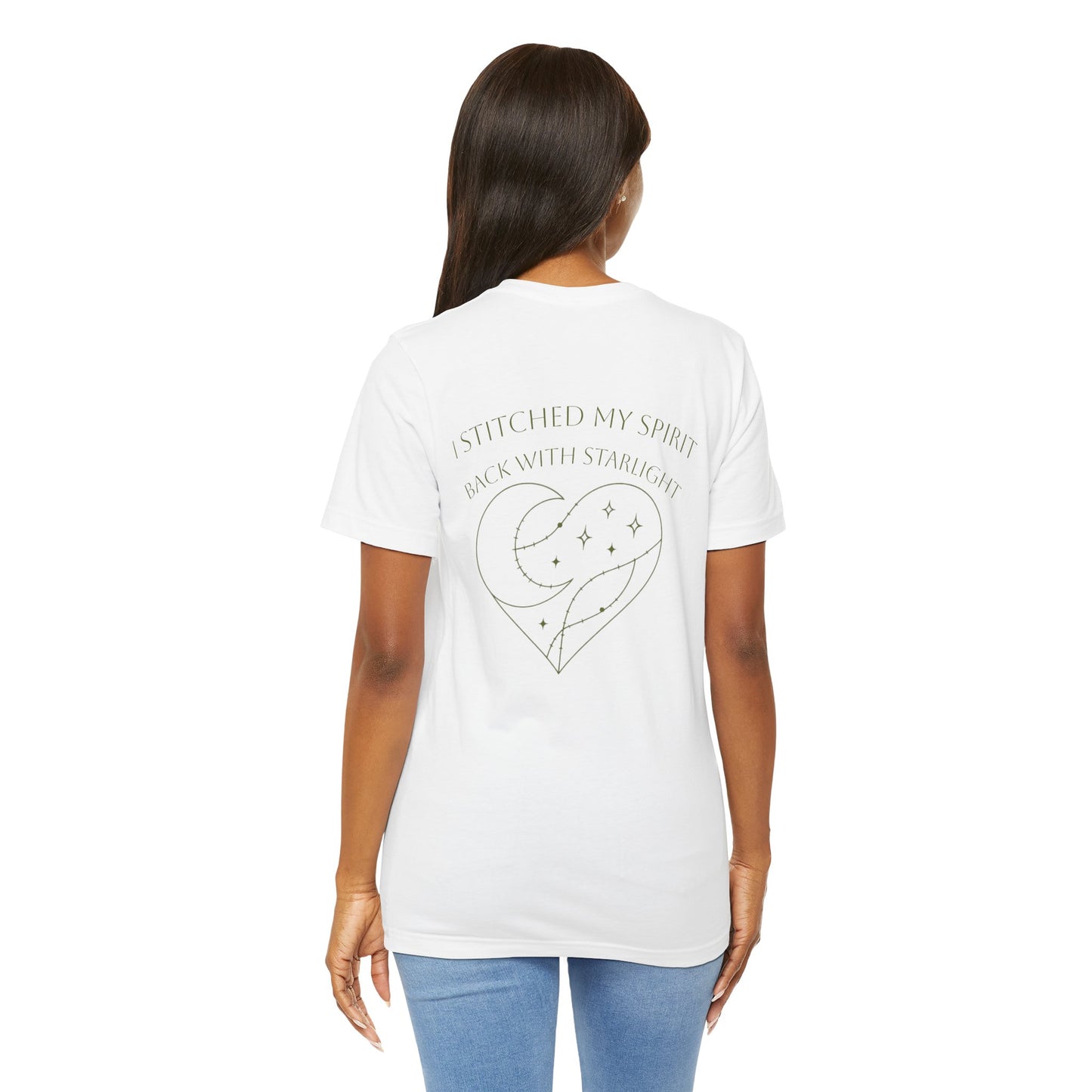 Cosmic Heart Pocket Tee – Minimalist Moon & Stars Graphic T-Shirt | Unisex Spiritual Gift Top