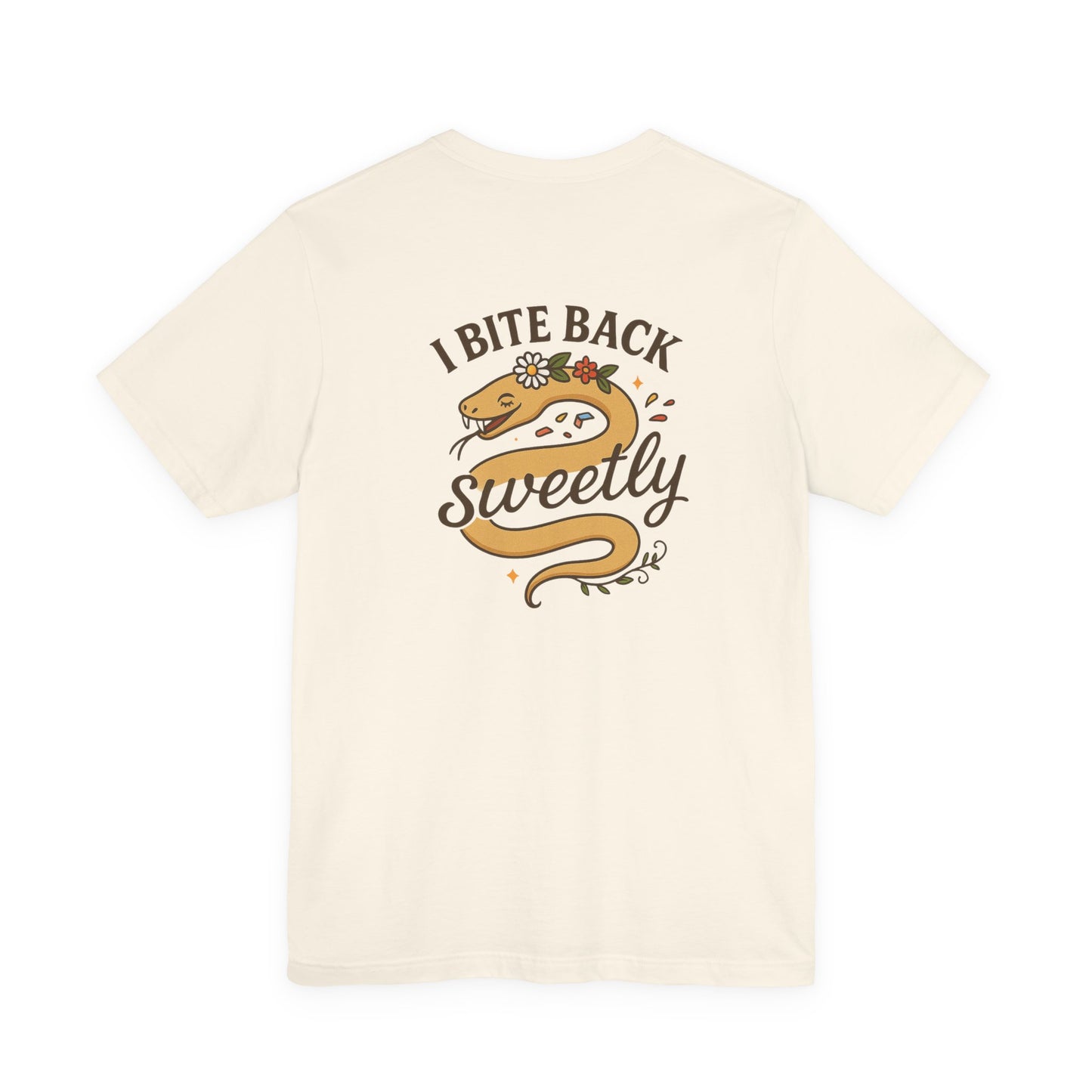 “I Bite Back Sweetly” Floral Snake Shirt – Front & Back Baby Blue Tee with Vintage Garden Print