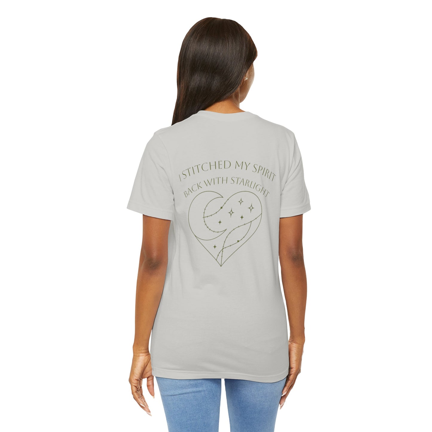 Cosmic Heart Pocket Tee – Minimalist Moon & Stars Graphic T-Shirt | Unisex Spiritual Gift Top