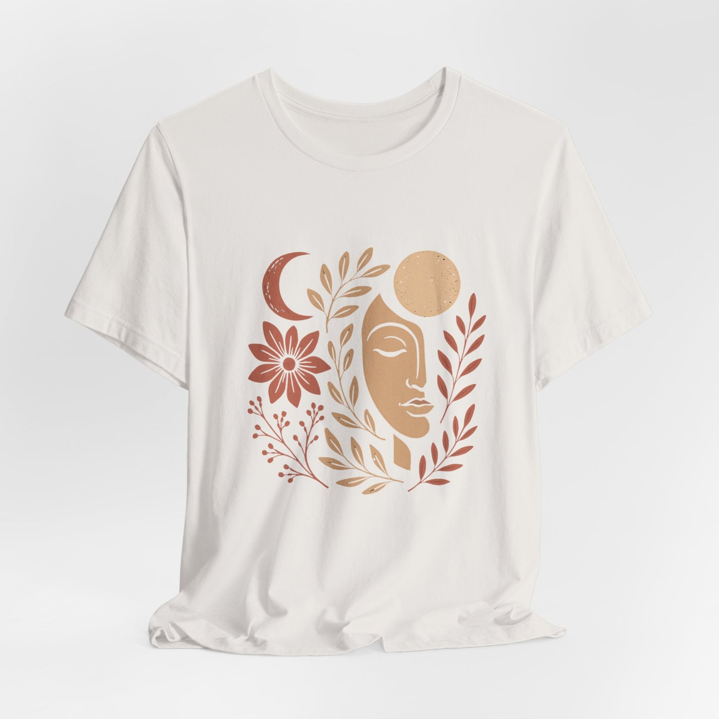 Celestial Goddess Moon Face T-Shirt – Floral Lunar Graphic Tee