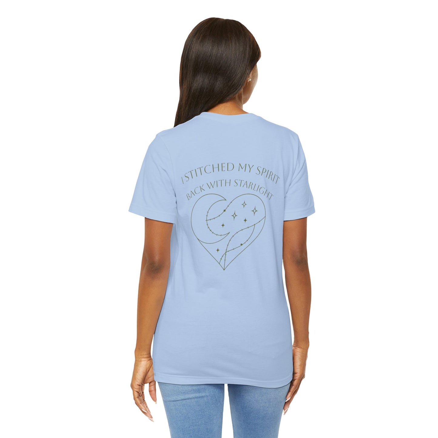 Cosmic Heart Pocket Tee – Minimalist Moon & Stars Graphic T-Shirt | Unisex Spiritual Gift Top