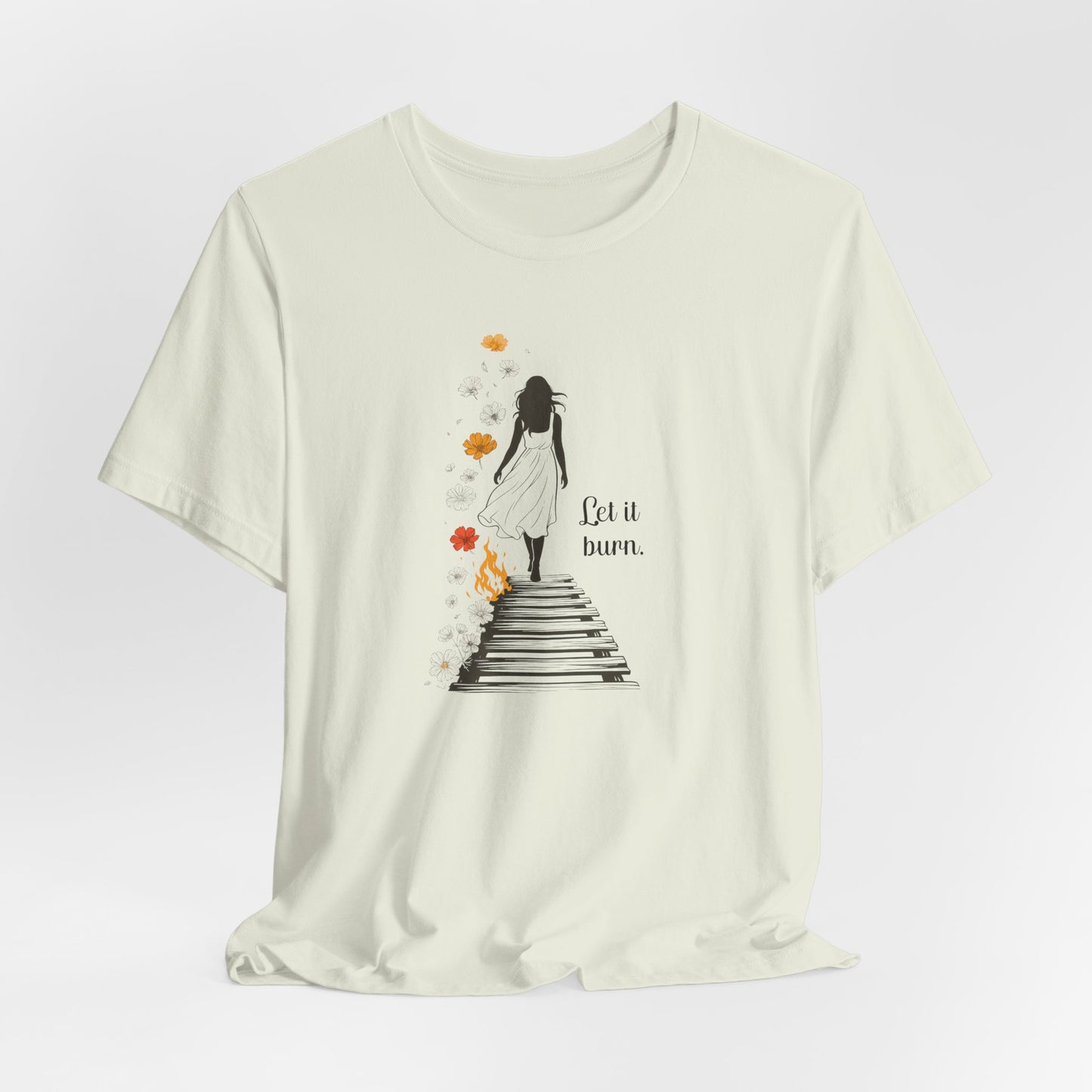 Let It Burn T-Shirt – Emotional Healing Graphic Tee with Stairs and Flames Design
