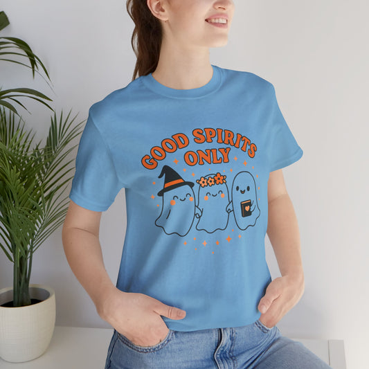 Good Spirits Only Halloween T-Shirt – Cute Kawaii Ghost Friends Tee