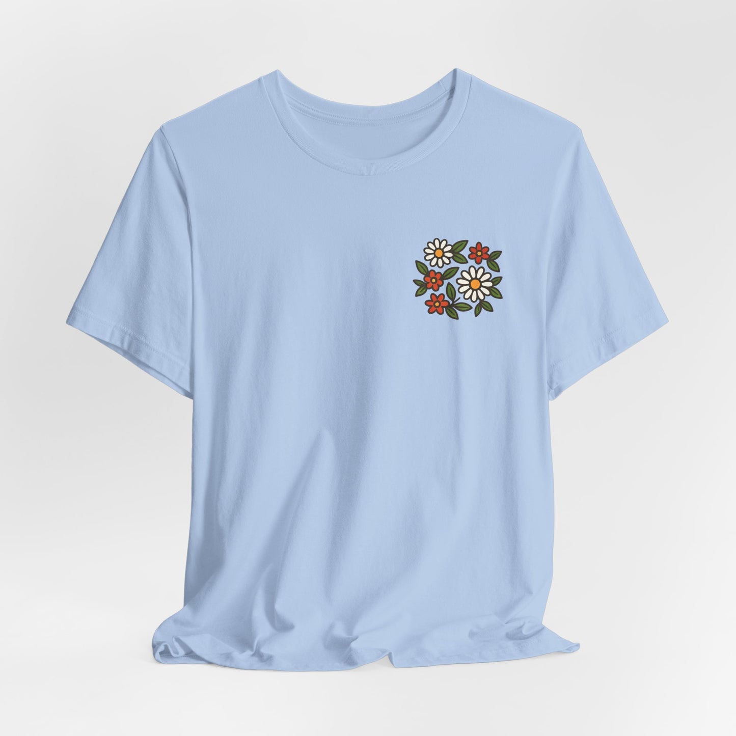 “I Bite Back Sweetly” Floral Snake Shirt – Front & Back Baby Blue Tee with Vintage Garden Print