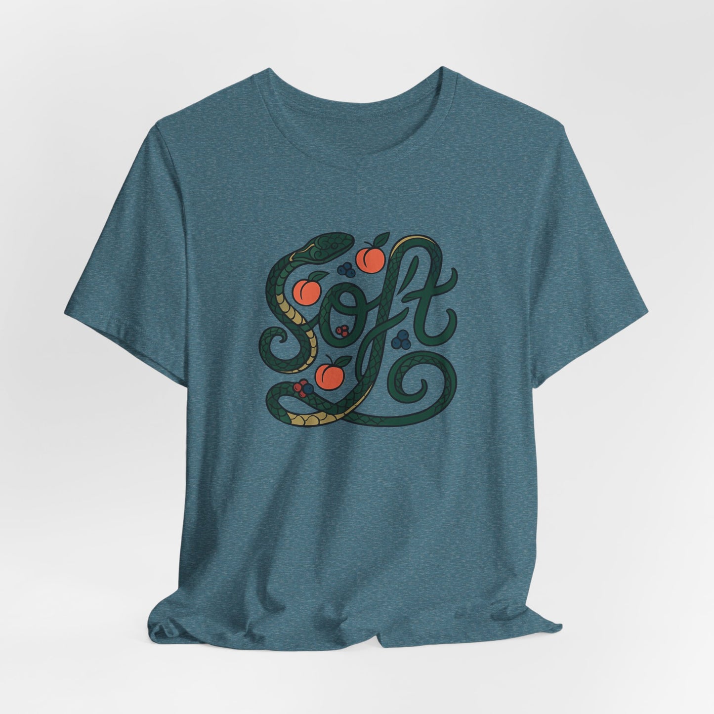 Soft Snake Typography T-Shirt – Serpent & Peach Swirl Design for Nature & Art Lovers
