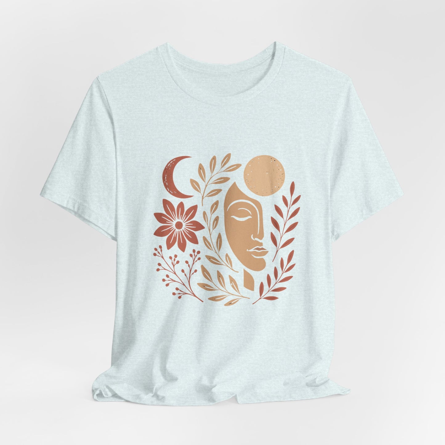 Celestial Goddess Moon Face T-Shirt – Floral Lunar Graphic Tee