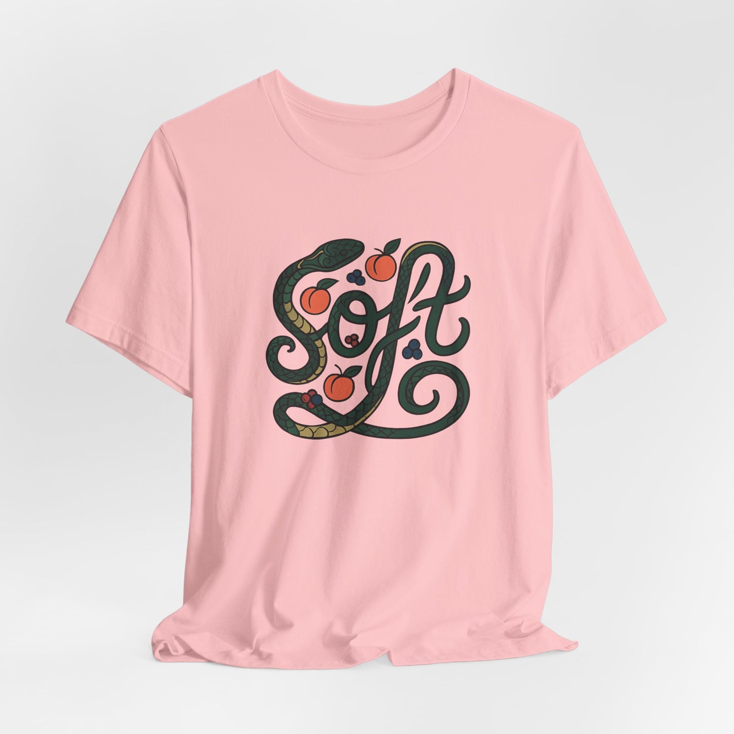 Soft Snake Typography T-Shirt – Serpent & Peach Swirl Design for Nature & Art Lovers