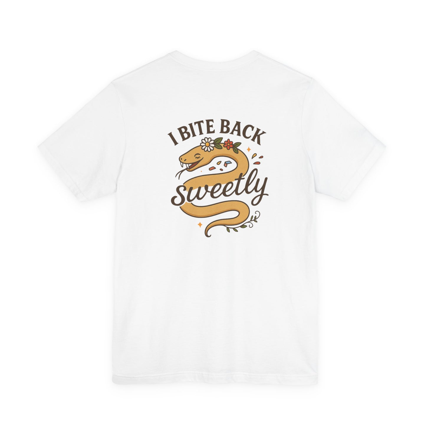 “I Bite Back Sweetly” Floral Snake Shirt – Front & Back Baby Blue Tee with Vintage Garden Print