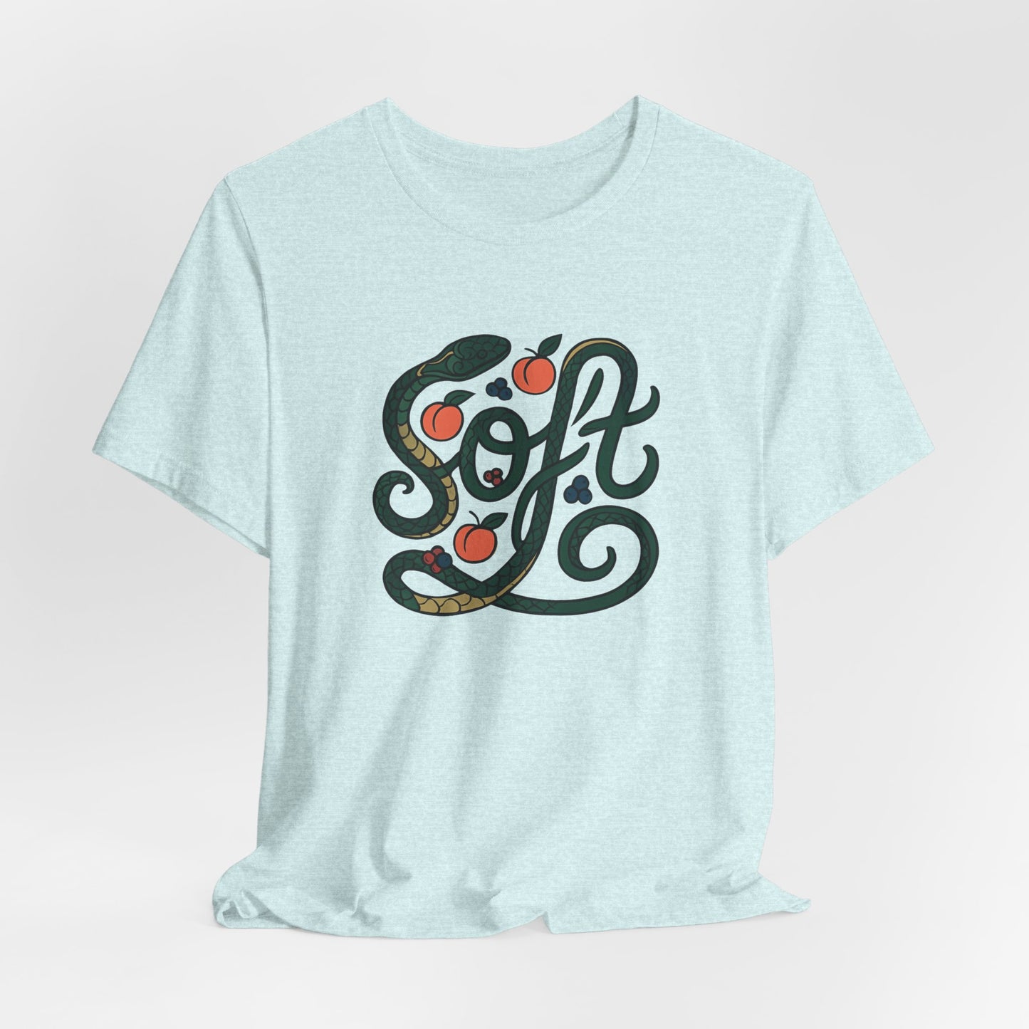 Soft Snake Typography T-Shirt – Serpent & Peach Swirl Design for Nature & Art Lovers