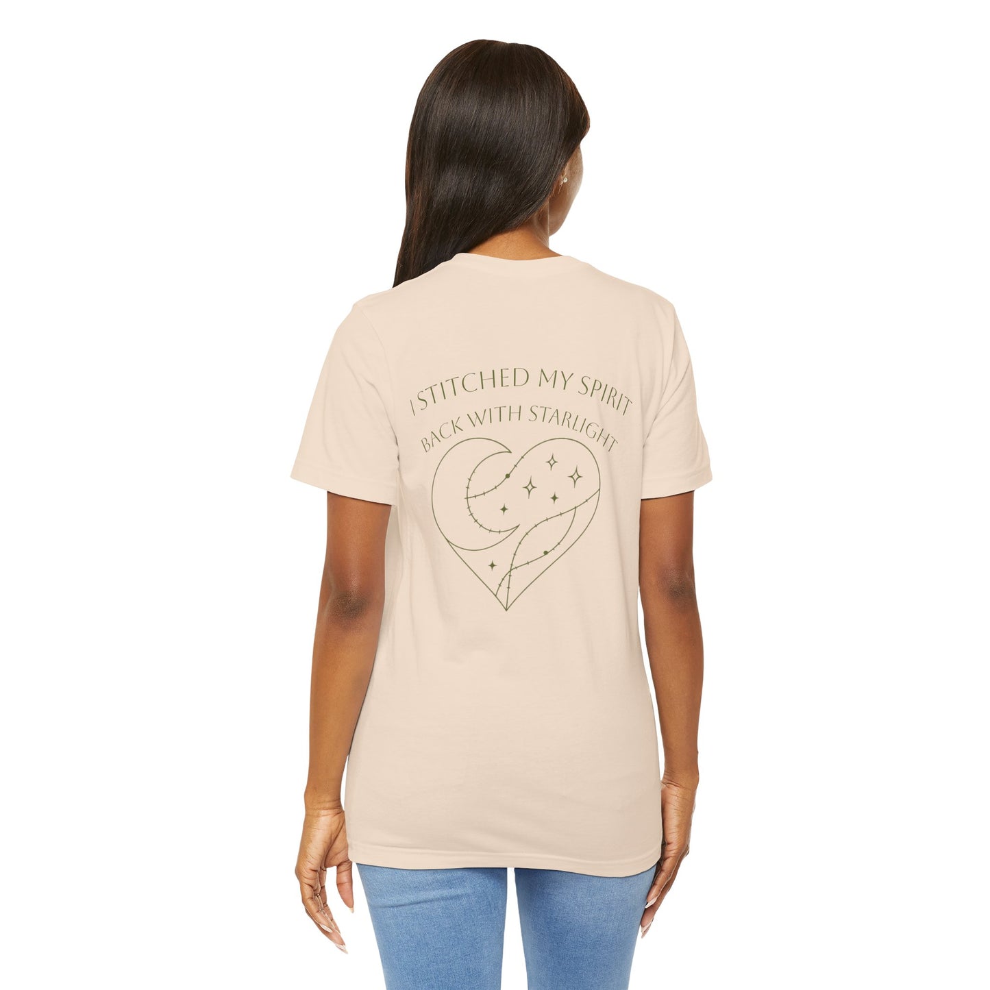 Cosmic Heart Pocket Tee – Minimalist Moon & Stars Graphic T-Shirt | Unisex Spiritual Gift Top