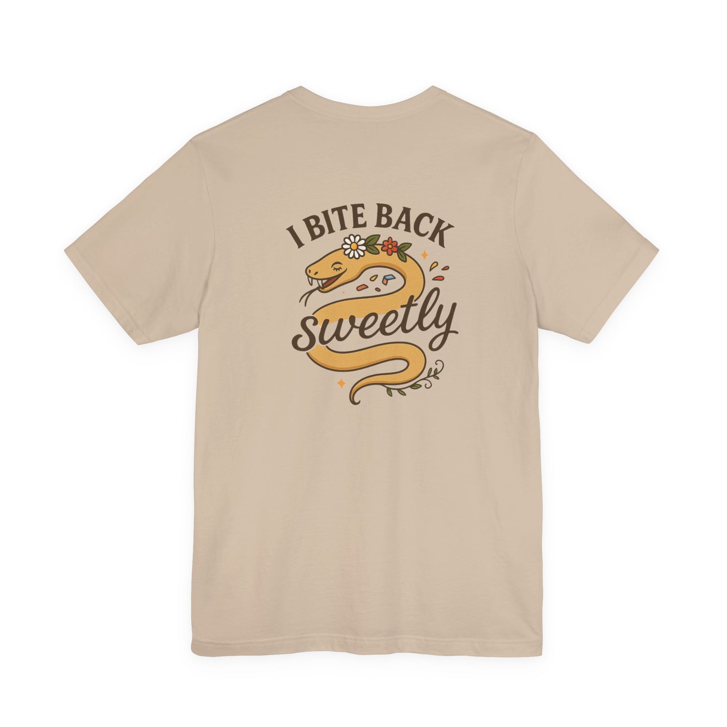 “I Bite Back Sweetly” Floral Snake Shirt – Front & Back Baby Blue Tee with Vintage Garden Print