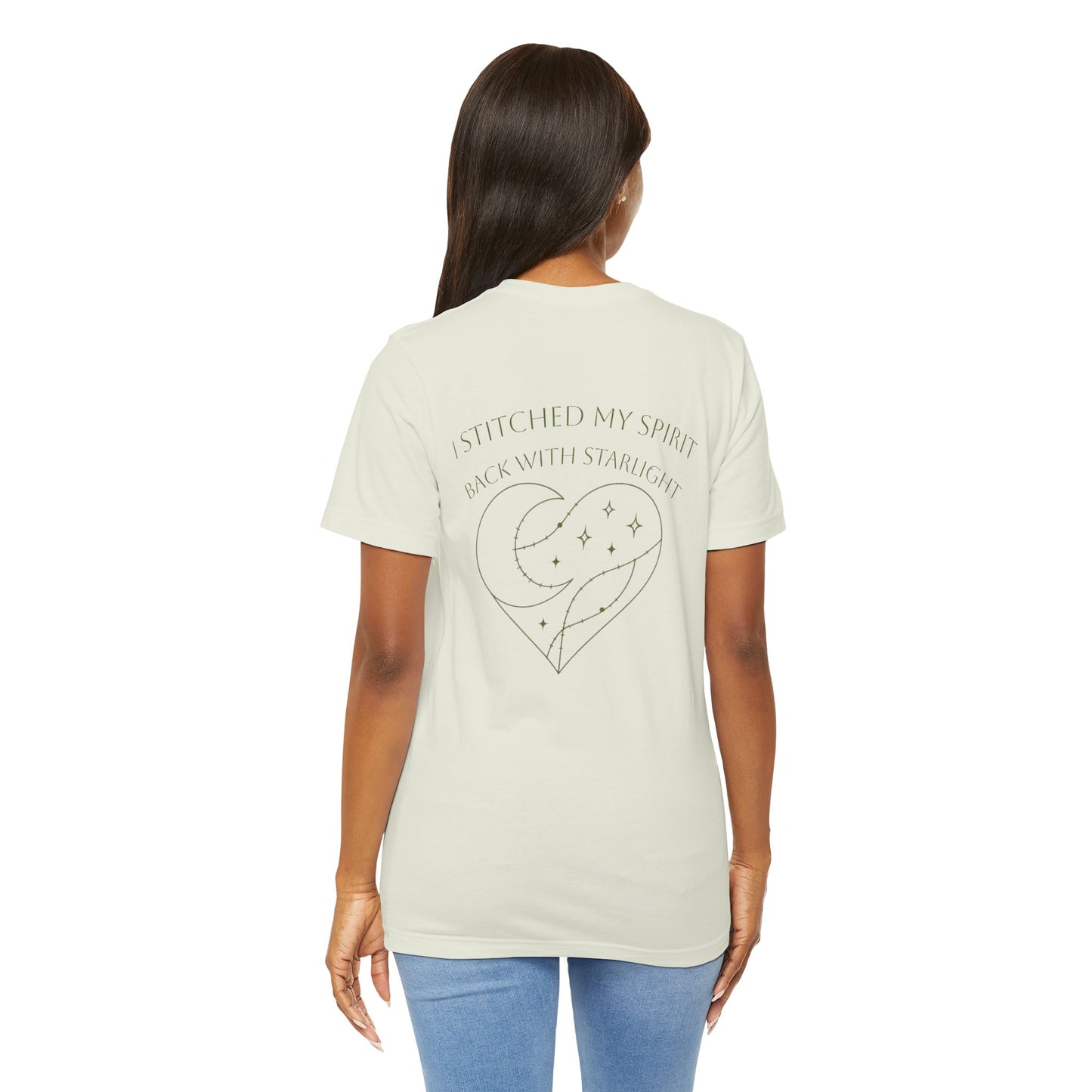 Cosmic Heart Pocket Tee – Minimalist Moon & Stars Graphic T-Shirt | Unisex Spiritual Gift Top