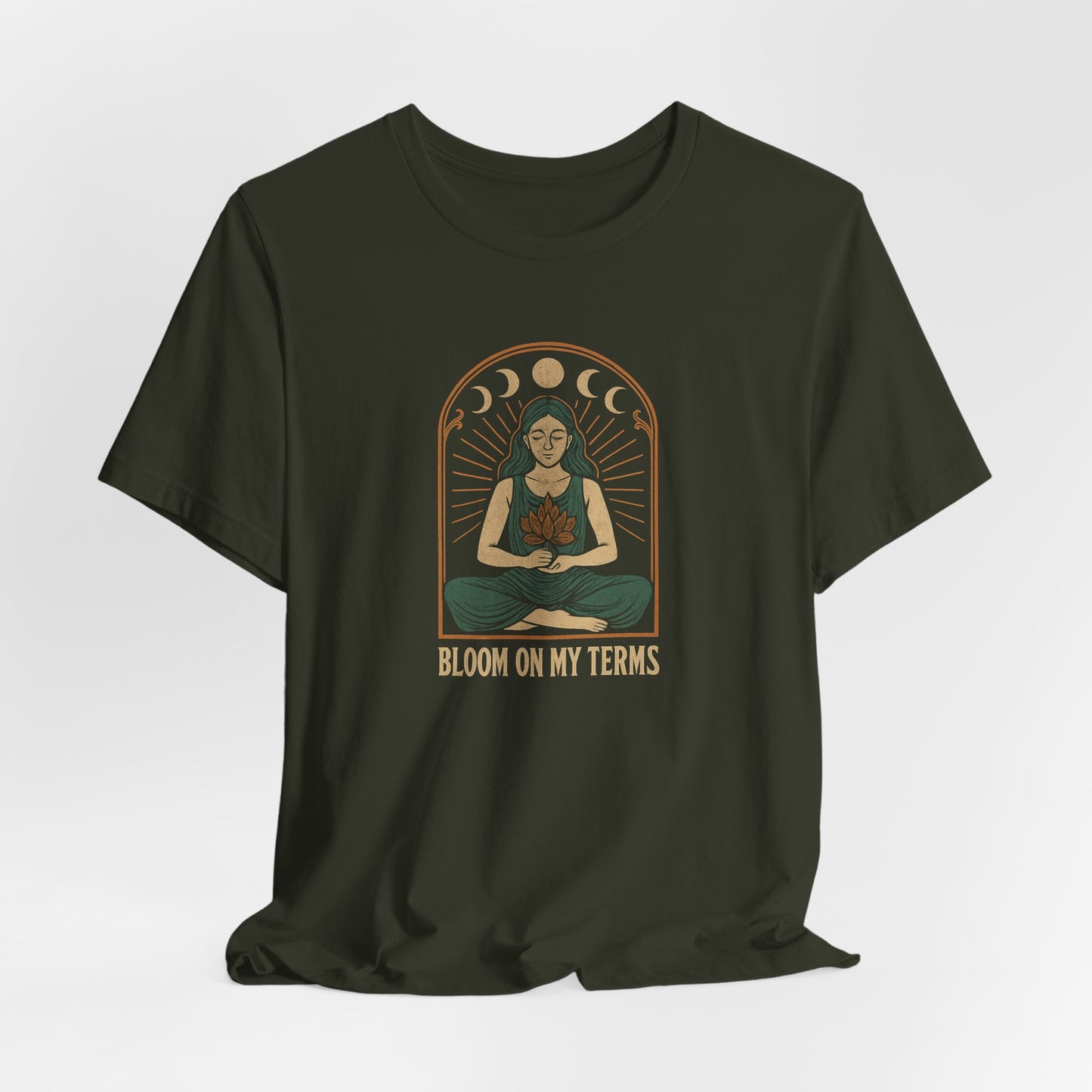 Bloom on My Terms T-Shirt – Moon Phase Flower Graphic Tee