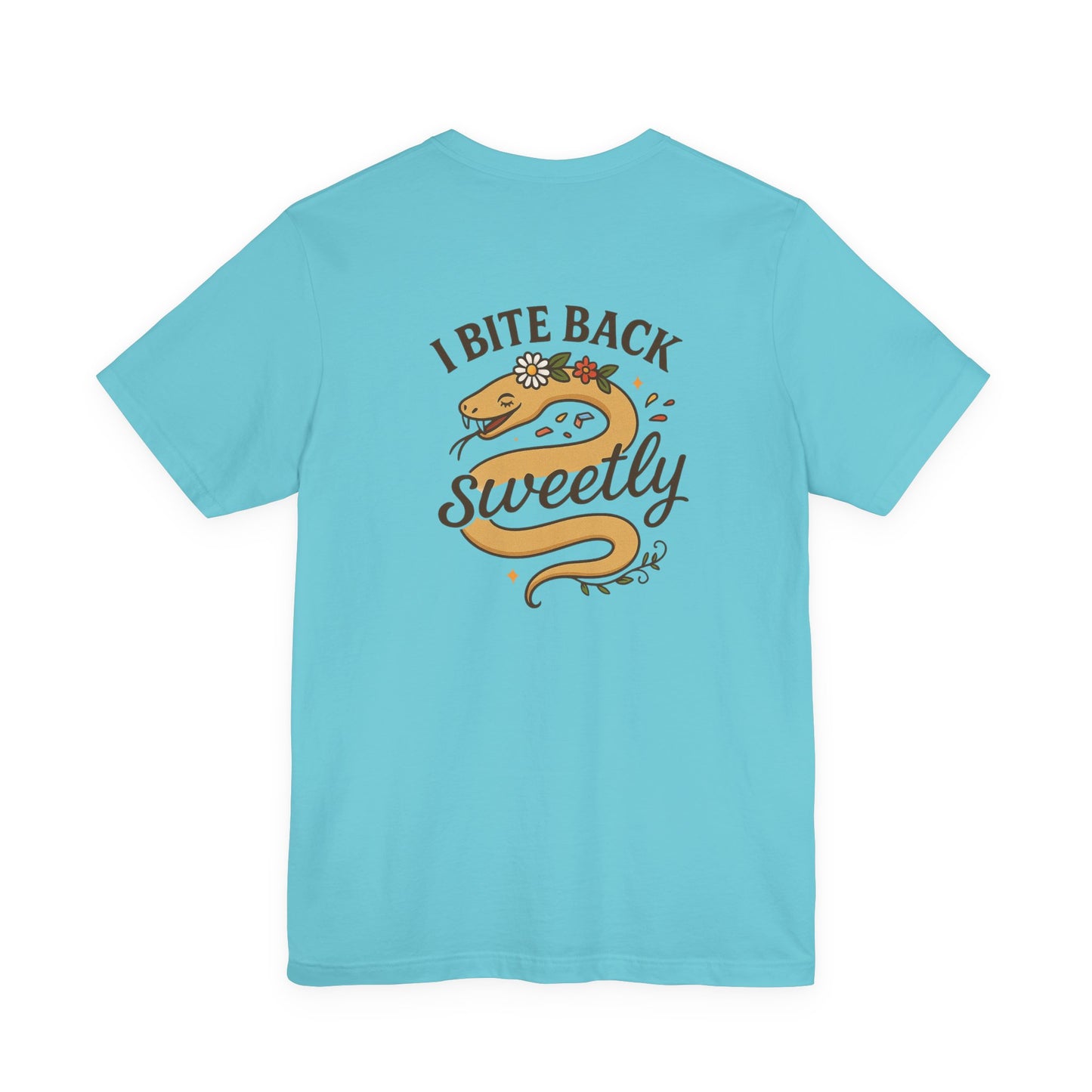 “I Bite Back Sweetly” Floral Snake Shirt – Front & Back Baby Blue Tee with Vintage Garden Print