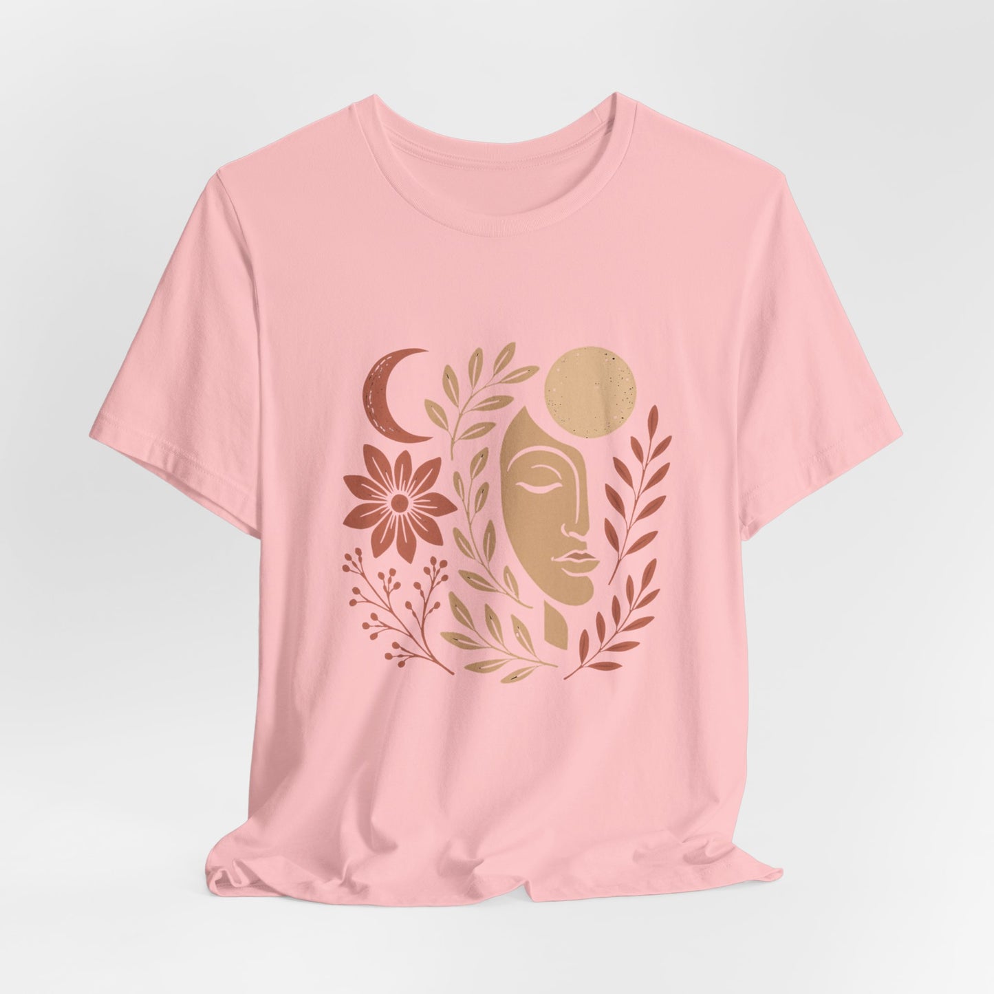 Celestial Goddess Moon Face T-Shirt – Floral Lunar Graphic Tee