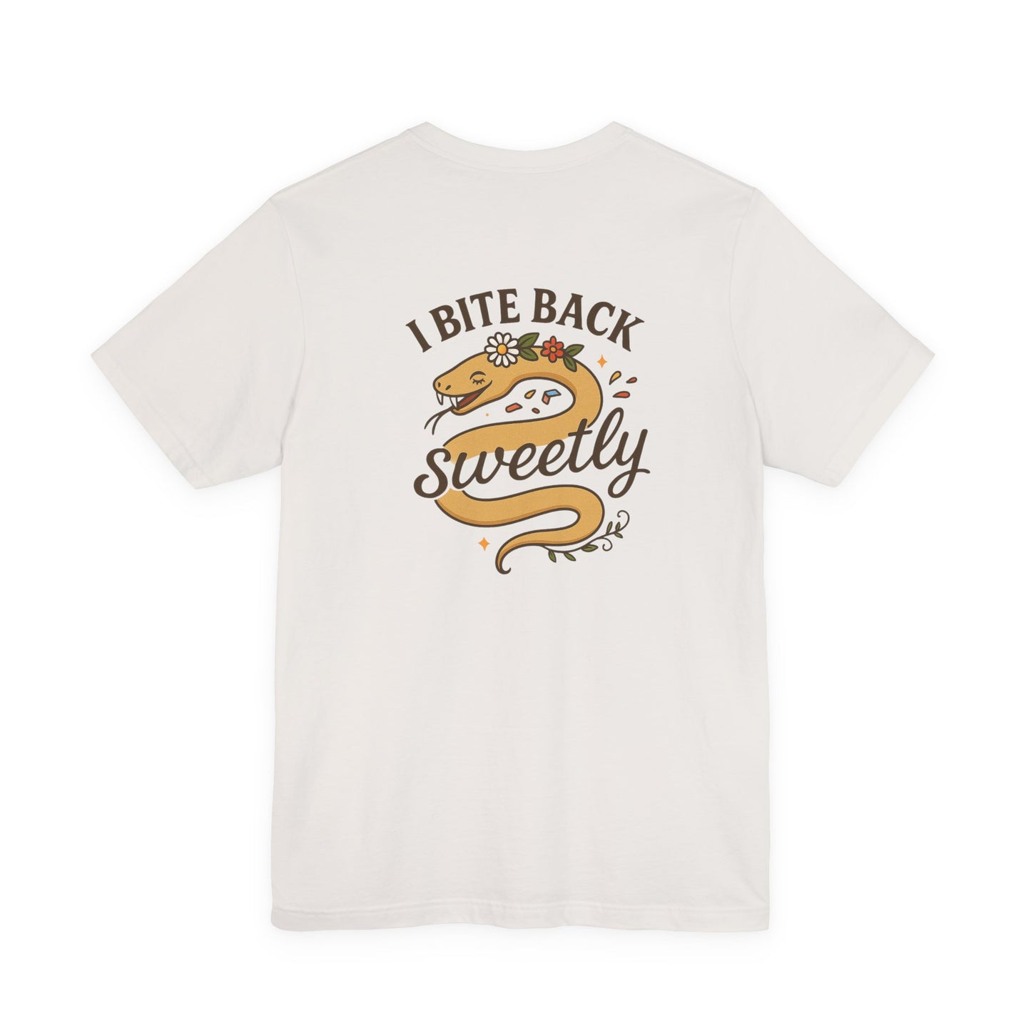 “I Bite Back Sweetly” Floral Snake Shirt – Front & Back Baby Blue Tee with Vintage Garden Print