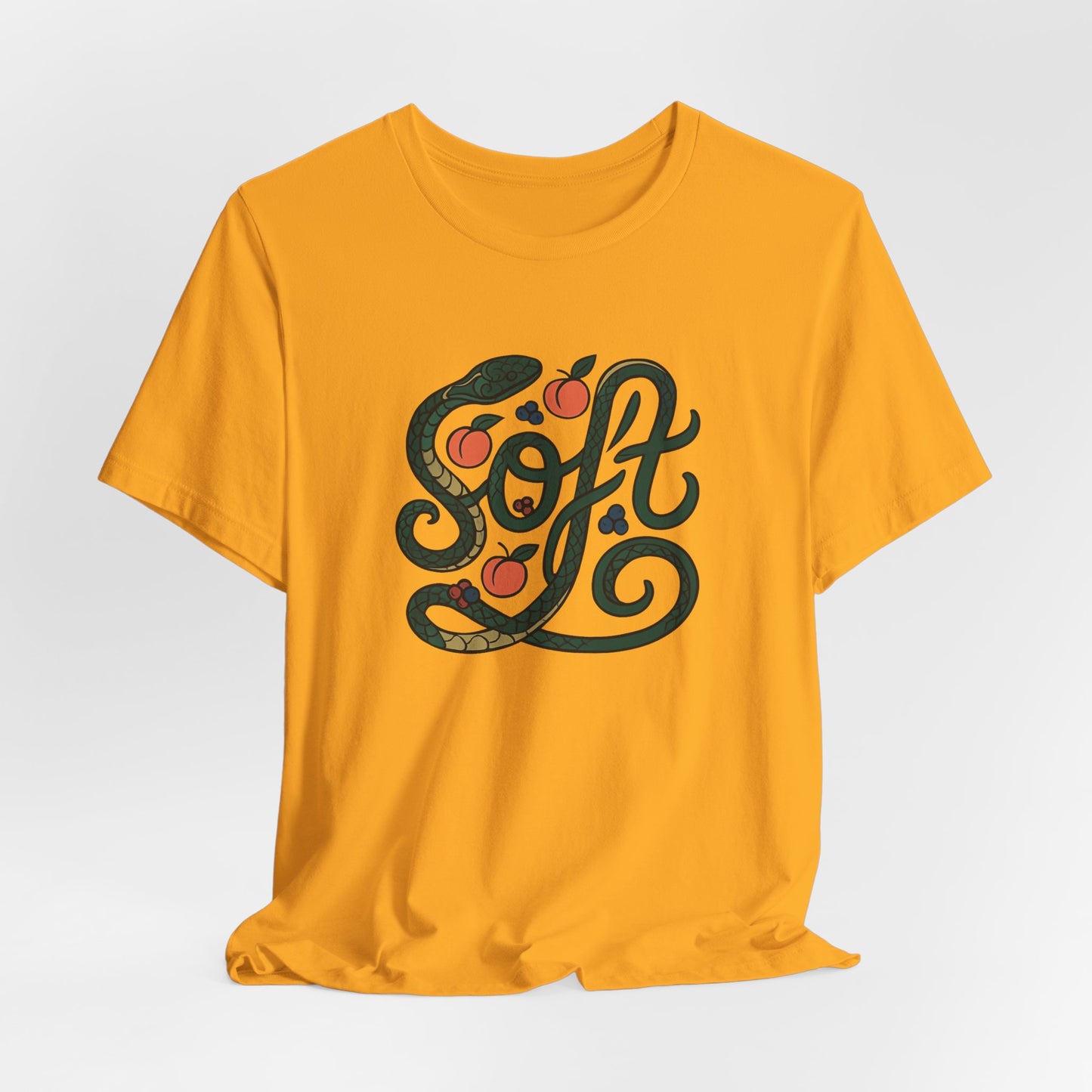 Soft Snake Typography T-Shirt – Serpent & Peach Swirl Design for Nature & Art Lovers