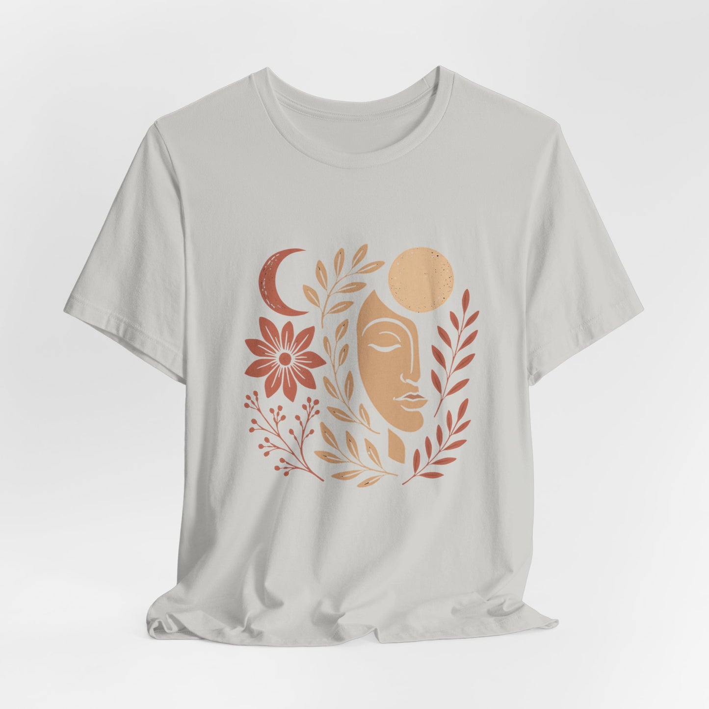 Celestial Goddess Moon Face T-Shirt – Floral Lunar Graphic Tee