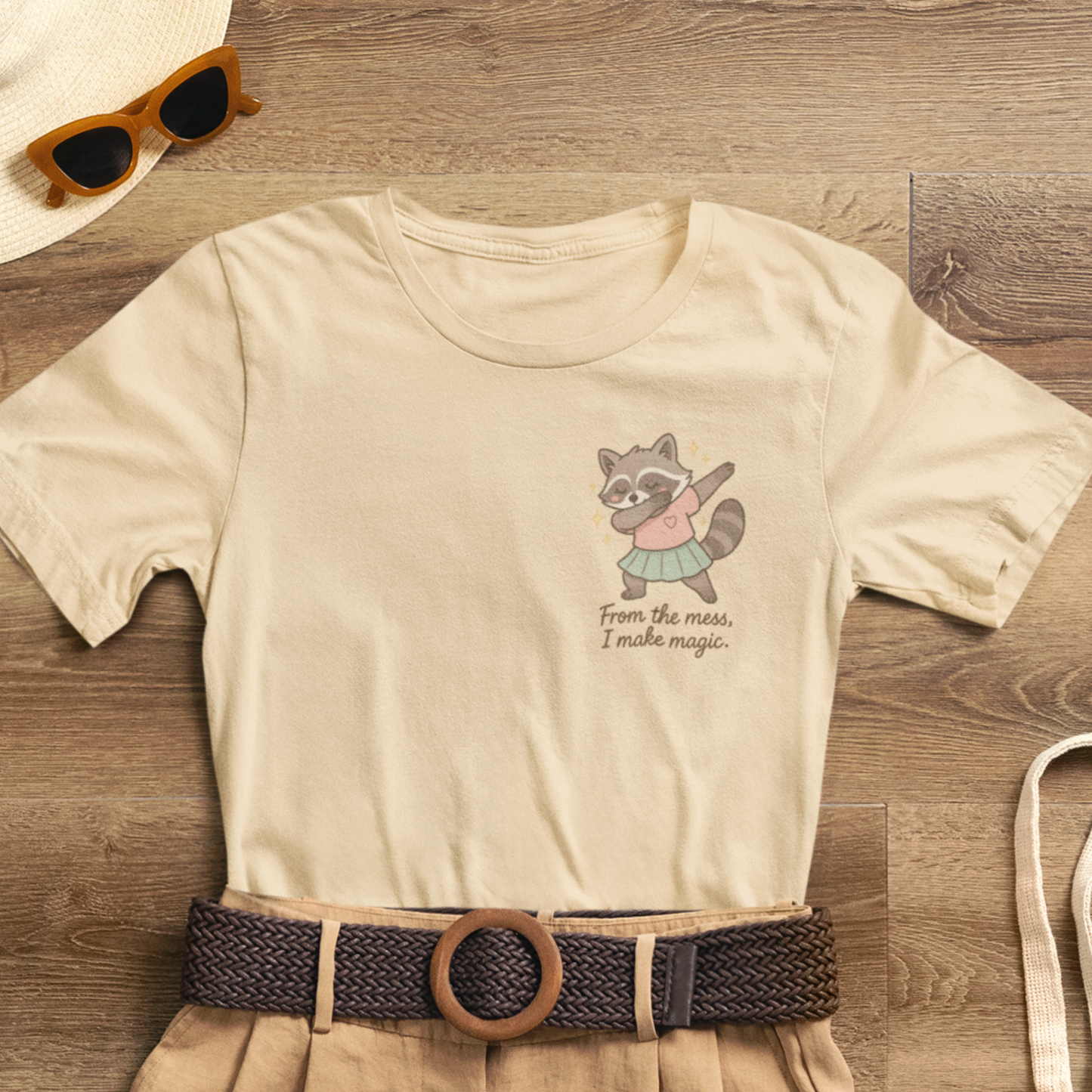 From the Mess I Make Magic Shirt – Cute Raccoon Pocket Tee | Positive Affirmation Animal Graphic T-Shirt
