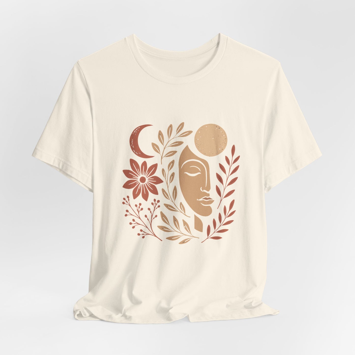 Celestial Goddess Moon Face T-Shirt – Floral Lunar Graphic Tee