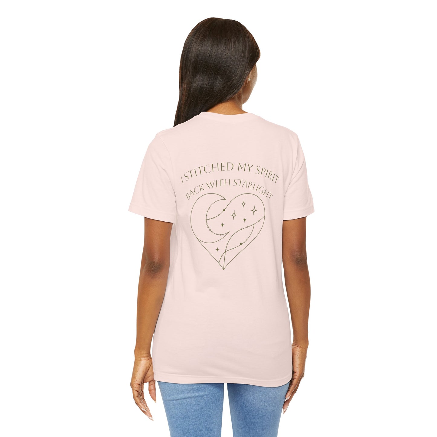 Cosmic Heart Pocket Tee – Minimalist Moon & Stars Graphic T-Shirt | Unisex Spiritual Gift Top