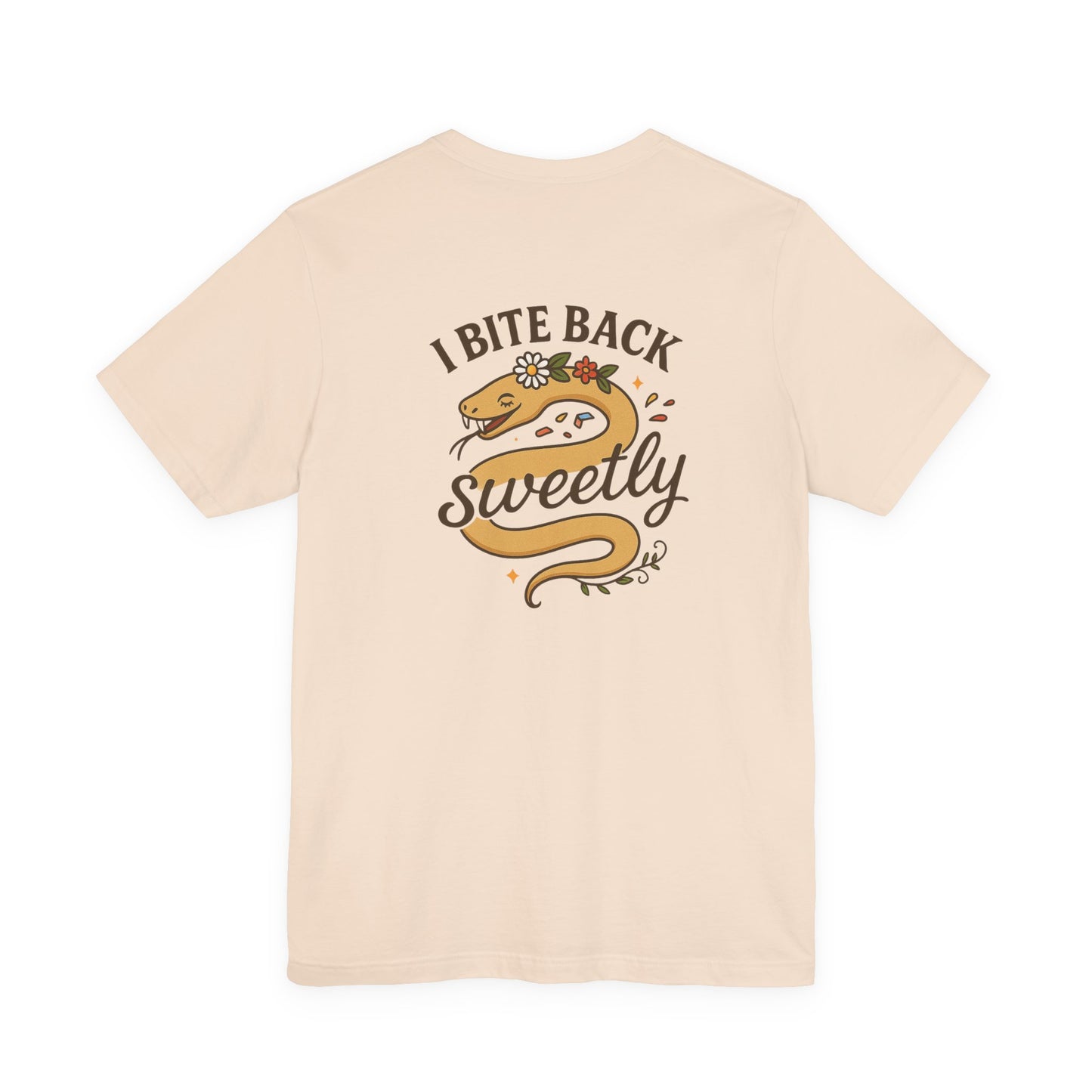 “I Bite Back Sweetly” Floral Snake Shirt – Front & Back Baby Blue Tee with Vintage Garden Print