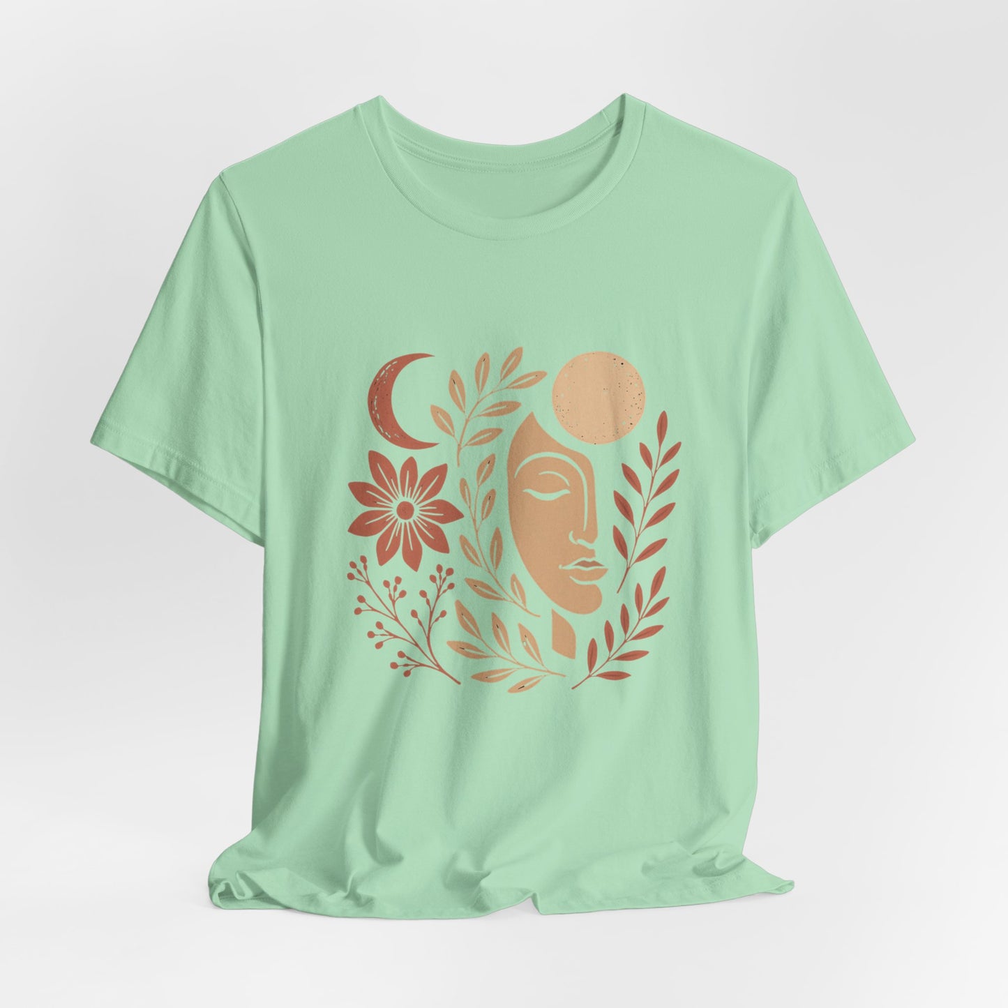 Celestial Goddess Moon Face T-Shirt – Floral Lunar Graphic Tee