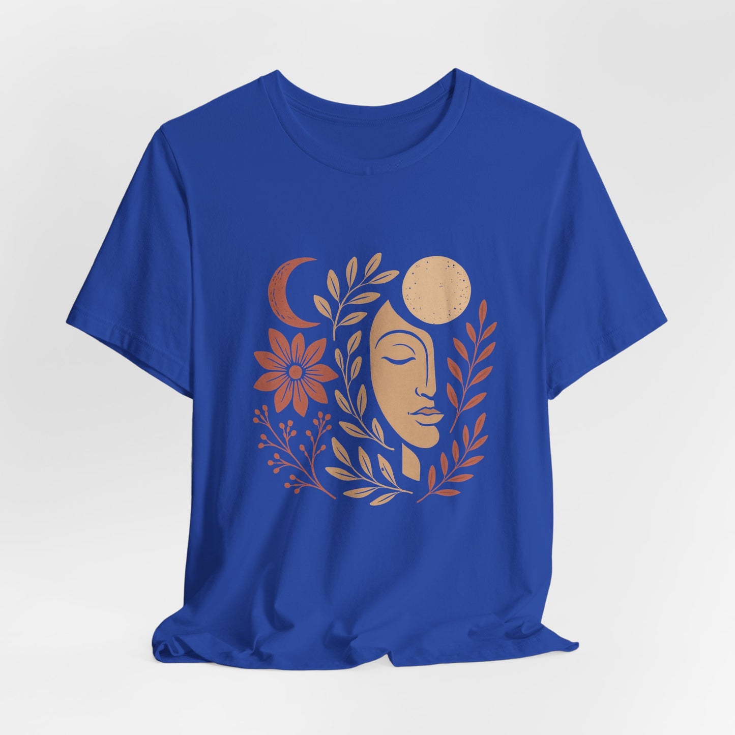 Celestial Goddess Moon Face T-Shirt – Floral Lunar Graphic Tee