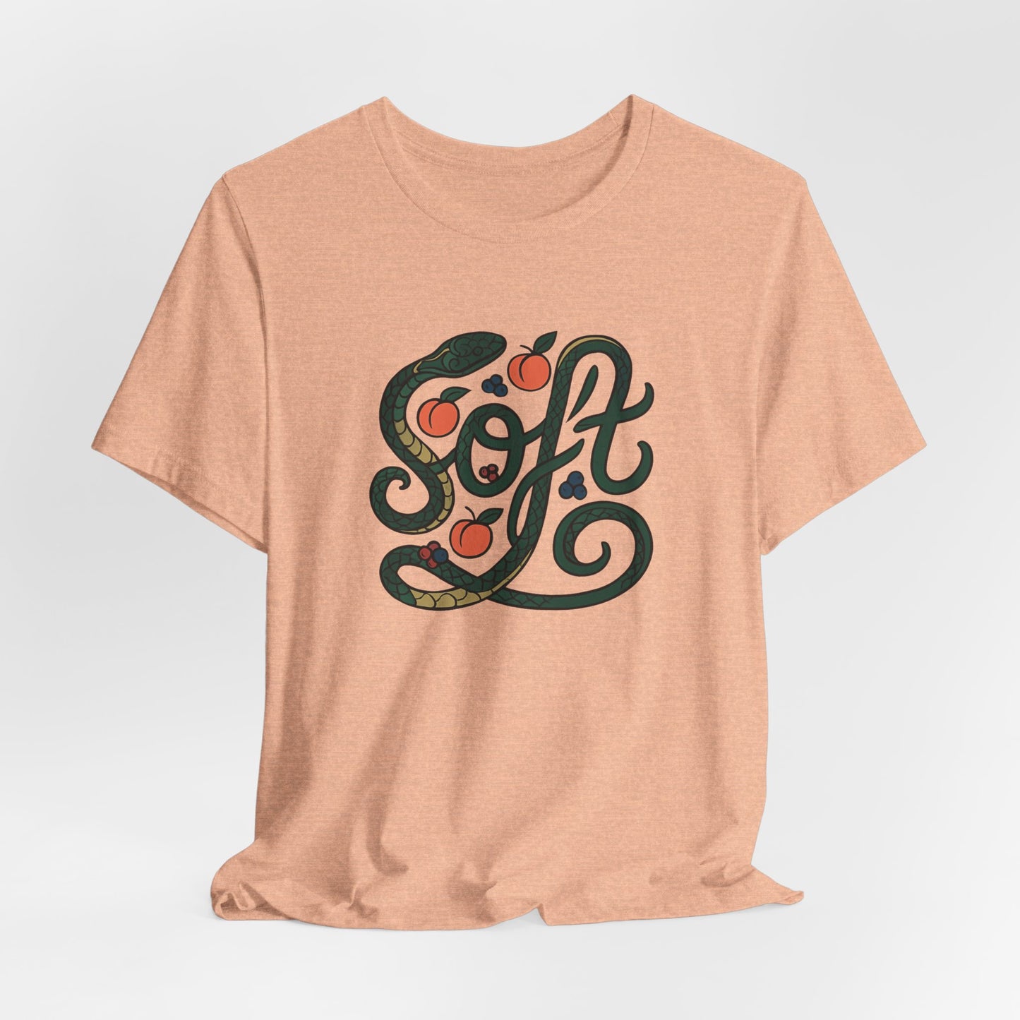 Soft Snake Typography T-Shirt – Serpent & Peach Swirl Design for Nature & Art Lovers