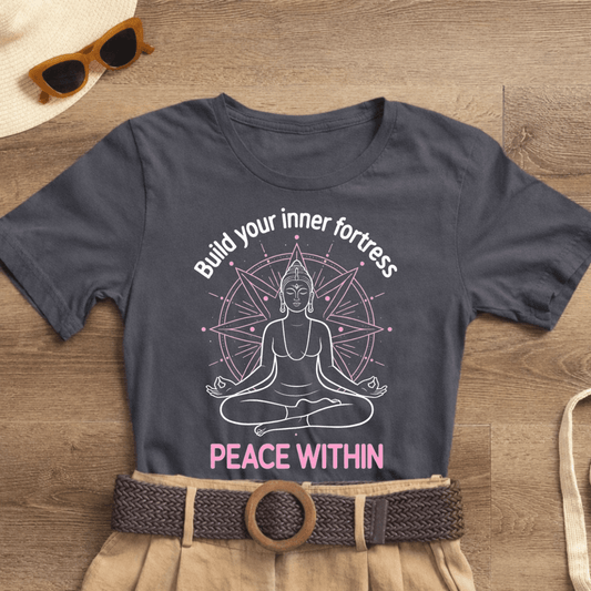 Build Your Inner Fortress shirt featuring divine feminine goddess design, a spiritual affirmation T-shirt by Printify.