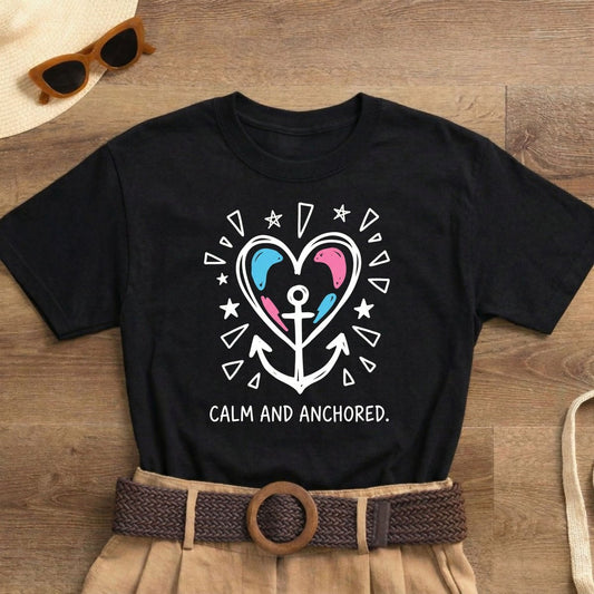 Calm and Anchored Shirt | Classic Heavy Cotton Tee | Anchor Heart Tee | Anxiety Relief Gift | Grounding Shirt - Spirit Stitch