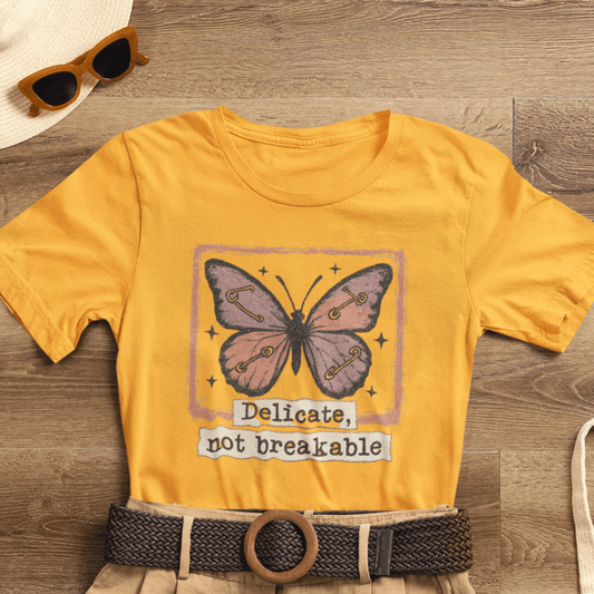 Delicate Not Breakable T-shirt - Butterfly Affirmation Tee - Spirit Stitch