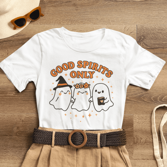Good Spirits Only Halloween T-Shirt – Cute Kawaii Ghost Friends Tee - Spirit Stitch
