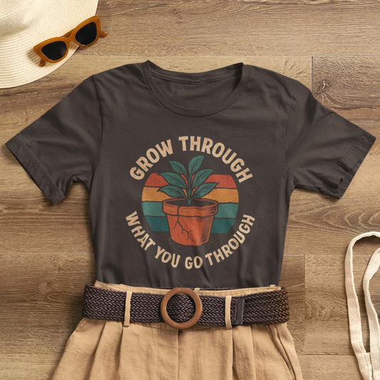 Grow Through What You Go Through – Retro Botanical Comfort Tee - Spirit Stitch
