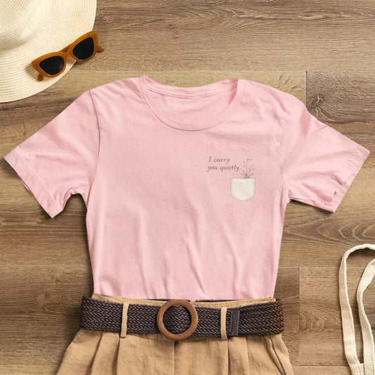 I Carry You Quietly T-Shirt — Minimal Pocket Botanical Tee for Gentle Love & Remembrance - Spirit Stitch