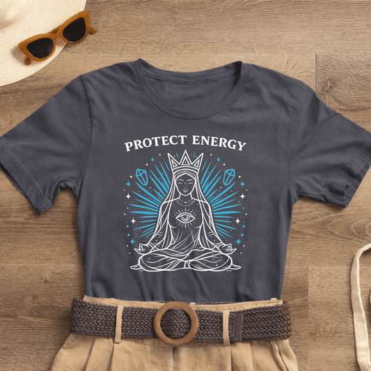 Divine Feminine Goddess T-Shirt with spiritual affirmation design, Protect Energy print, comfortable casual wear by Printify