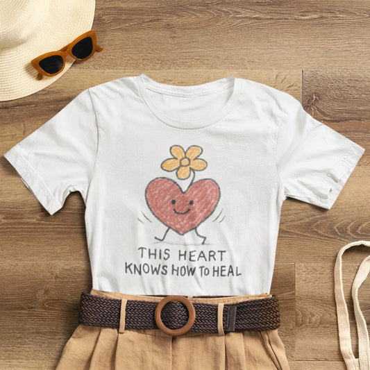 Doodle T-Shirt with a flower heart design from Printify, featuring a cute, healing-themed graphic on a soft fabric tee.