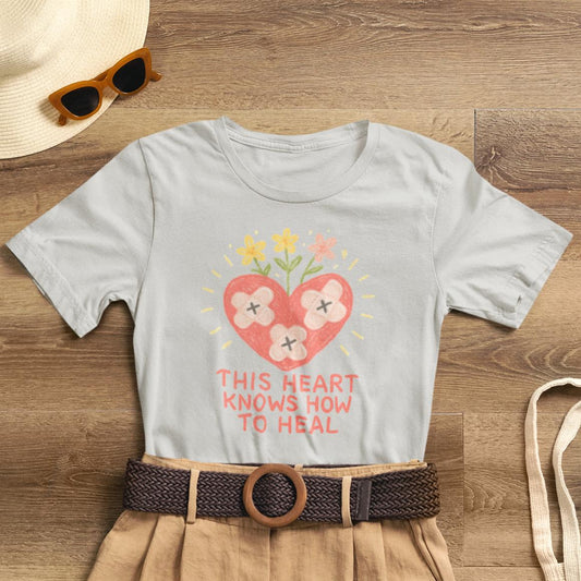 This Heart Knows How to Heal Pastel T-Shirt — Soft Healing Aesthetic Tee - Spirit Stitch