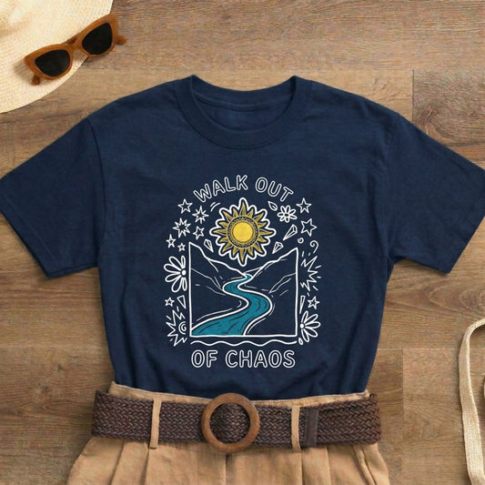 Walk Out of Chaos Shirt | Classic Heavy Cotton Tee | Healing Journey Tee | Spiritual Nature Gift | Sun River Floral Shirt - Spirit Stitch