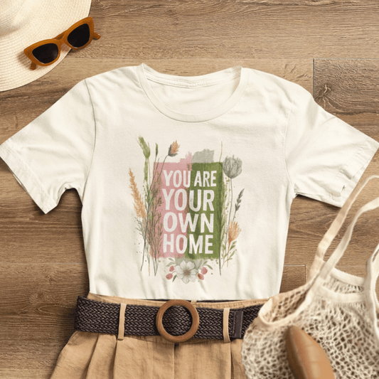 Botanical affirmation T-shirt by Printify featuring nature-inspired self-love message on a comfortable casual tee.