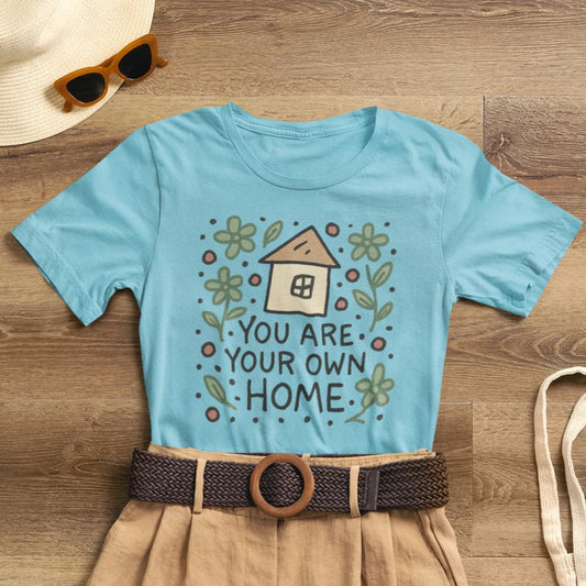 You Are Your Own Home T-Shirt — Cozy Cottagecore Tee, Self - Love Shirt, Gentle Affirmation Top, Naive Floral Doodle Design - Spirit Stitch