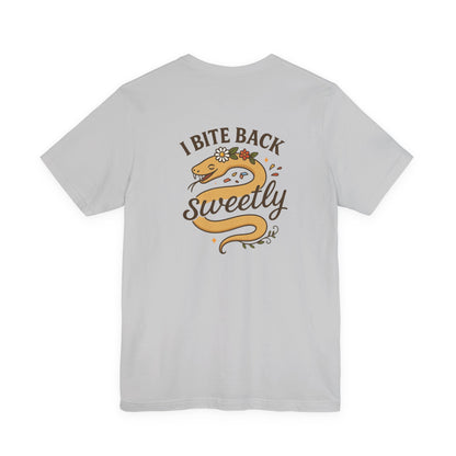 “I Bite Back Sweetly” Floral Snake Shirt – Front & Back Baby Blue Tee with Vintage Garden Print