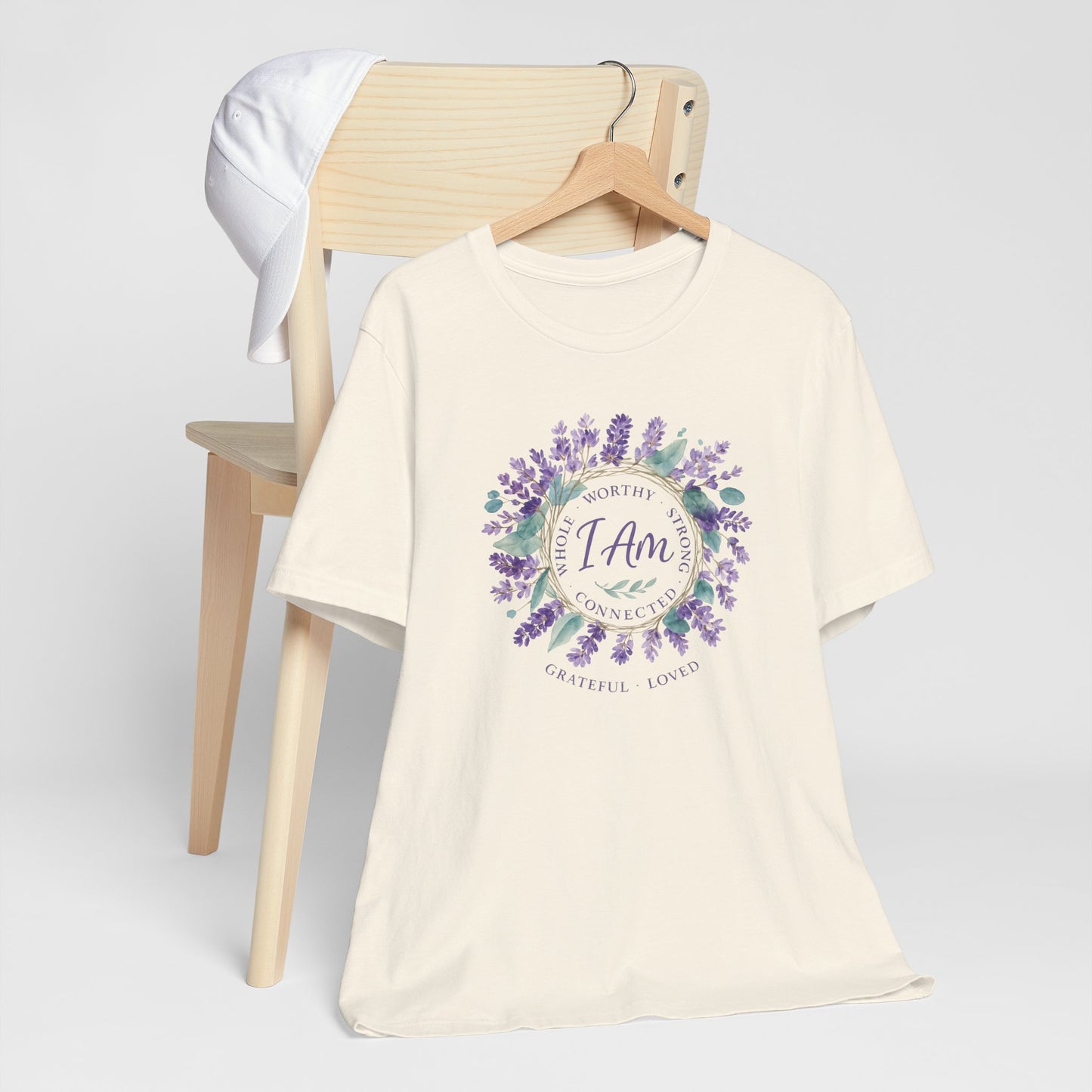 I Am Affirmation T-Shirt – Lavender Wreath Self-Love Tee