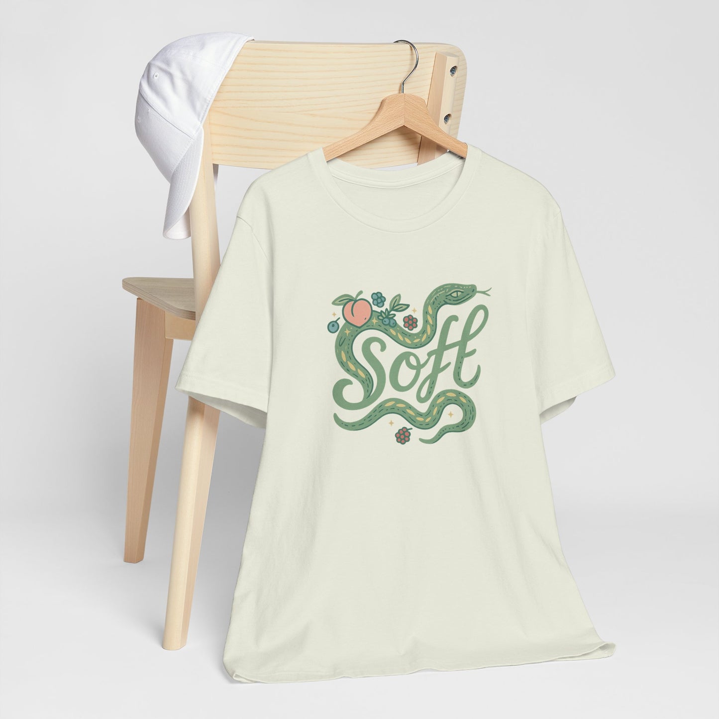 Soft Snake Graphic Tee – Mystical Nature-Inspired Unisex Shirt, Botanical Serpent Design, Whimsical Eco Aesthetic