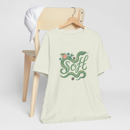 Soft Snake Graphic Tee – Mystical Nature-Inspired Unisex Shirt, Botanical Serpent Design, Whimsical Eco Aesthetic