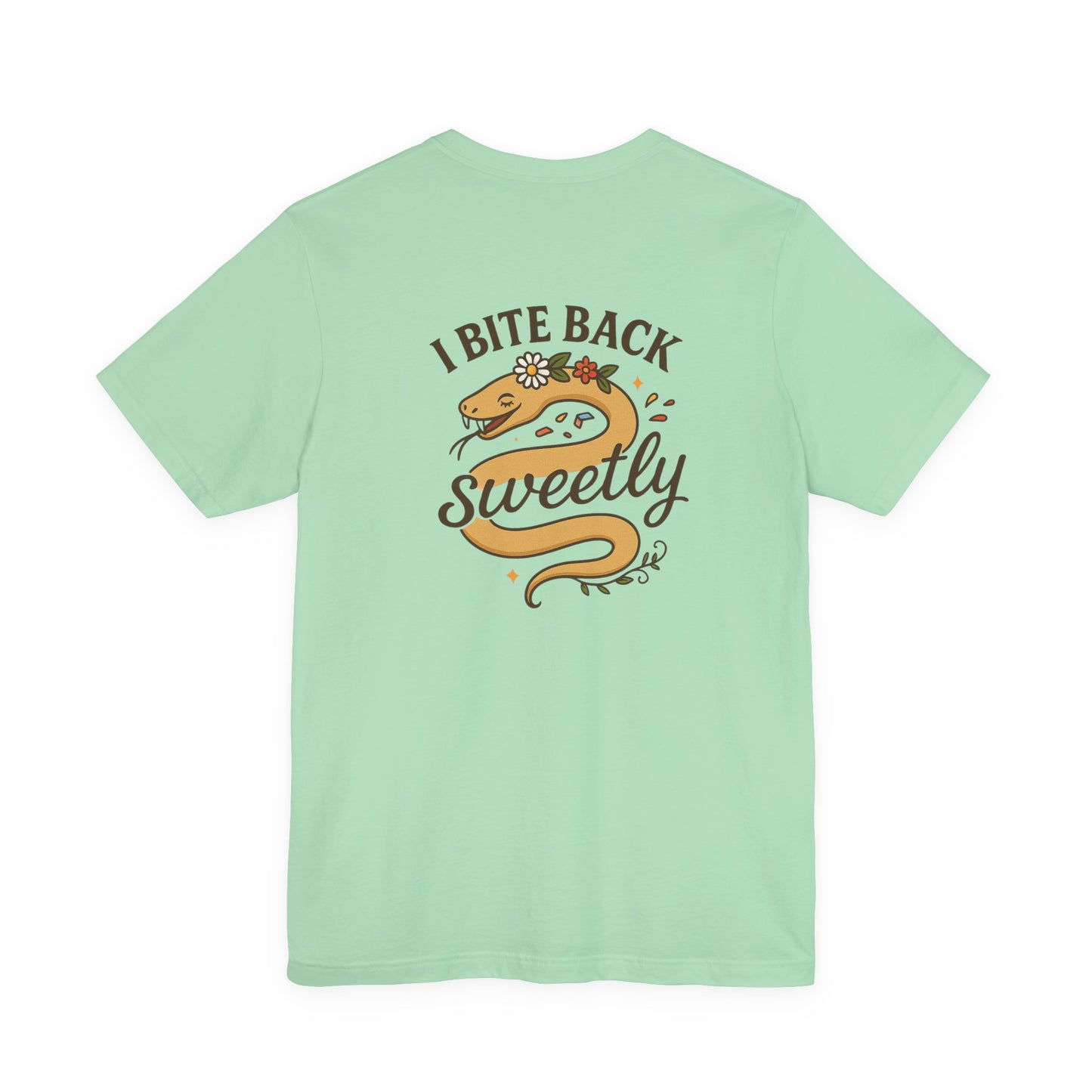 “I Bite Back Sweetly” Floral Snake Shirt – Front & Back Baby Blue Tee with Vintage Garden Print