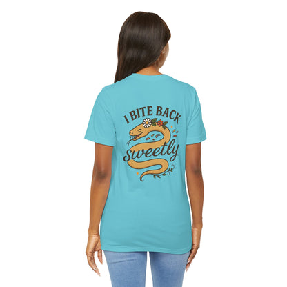 I Bite Back Sweetly Shirt – Front & Back Floral Graphic Tee with Sassy Quote