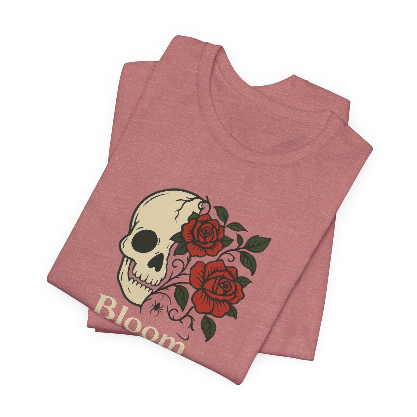 Bloom Through Shadows T-Shirt – Gothic Skull with Roses Empowerment Tee